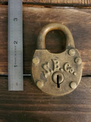 Antique S.  B.  & Co.  All Brass Lock.  No Key