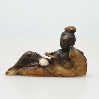 A Rare Chinese Horn Figure Of Reclining Guanyin,  Early 20th Century