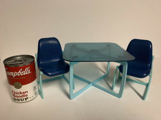 Vtg 1977 - 78 Barbie Mattel Blue Plastic Table & Chair Set Patio Pool Furniture