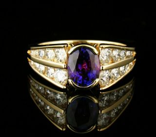 Rare Fine Signed Natural 2.  20ctw Color Changing Spinel & Diamond 14k Gold Ring