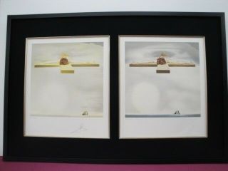 Salvador Dali " Christ Of Gala " 2 Signed Lithographs Framed With Rare 3d Viewer