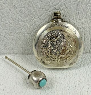 Antique Mexico Fancy Bright Cut Sterling Silver Perfume Snuff Vial Bottle.  925
