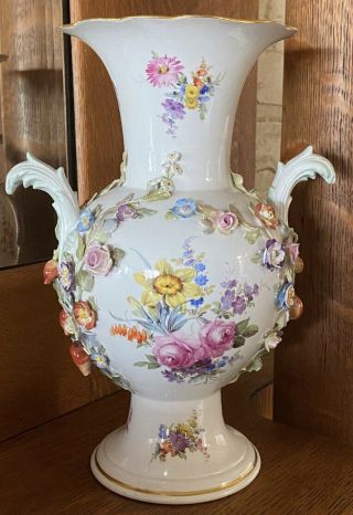 Rare Large Meissen Porcelain Vase 3d Encrusted Fruits And Flowers
