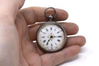 Antique Victorian Sterling Silver 935 Key Wind Ladies Fob Pocket Watch 40g 29017