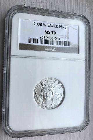 2008 - W $25 Burnished Platinum American Eagle Ngc Ms70.  Rare Low Mintage