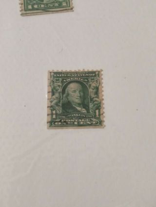 Very Rare 1907 Benjamin Franklin One Cent Stamp Green Only 2 Sides Preferated