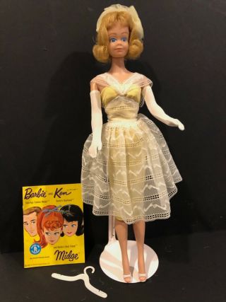 1962 - 64 Vtg Mattel Midge Doll Straight Leg 860,  987 Orange Blossom Bridesmaid