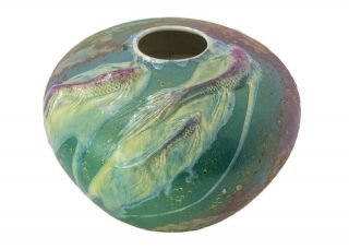 Tony Evans Raku Large Ceramic Studio Art Pottery Koi Fish Vase 146 Rare