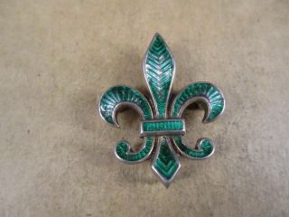 Antique Sterling Silver & Green Enamel Fleur De Lis Watch Pin/brooch,  3.  6g