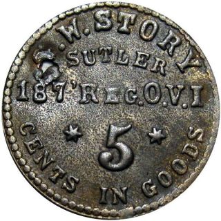 187th Ohio Civil War Sutler Token G W Store R10 Unique Very Rare Sutler