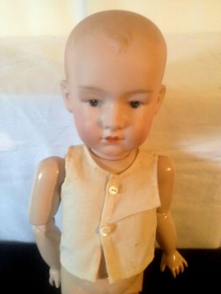 Vtg 16 " Boy German Bisque Porcelain Doll W/ Composite Jointed Seeley Body Usa