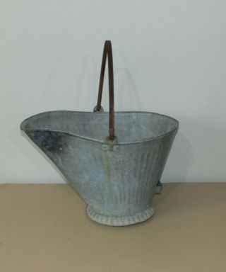 Vintage Galvanized Ash Coal Scuttle Bucket Pail Fireplace Metal Hearth