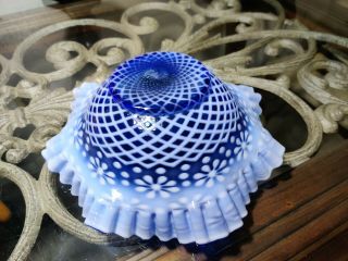 Antique Blue Opalescent 10.  5 " Victorian Brides Basket Art Glass Bowl