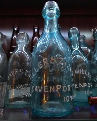 Davenport,  Iowa Rare 1856 - 1857 Iron Pontil Miller & Zizler Blob Top Soda Bottle