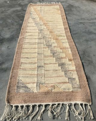 Authentic Hand Knotted Woven Vintage Wool Kilim Area Rug 3.  0 X 1.  1 Ft