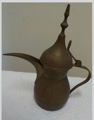 Antique Middle Eastern Dallah Coffee Pot With Engraving All Over