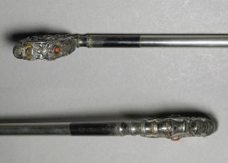 A Very Rare Korean Silver Bar Hairpin with Enameled Bamboo,  Bird,  plum - 19th C. 6