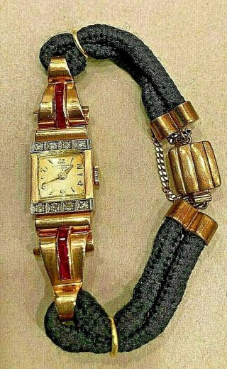 Vintage Retro 18k Gold Diamond Ruby Baume & Mercier Watch Rare & Spectacular Bin
