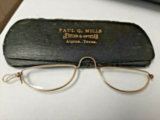 Vintage Antique Gold Rim Reading Glasses Side Clip Over Half Moon 4 "