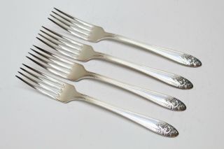 4 Wm A Rogers La Ronnie Pattern Oneida Ltd Silverplate Flatware Dinner Forks