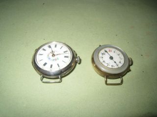 Two Antique Ladies Wristwatches With Enamel Dials Circa Nineteen Hundreds.