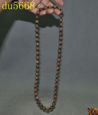 China Temple Old Wood Carved 4 Surface Buddha Head Necklace Bracelet Hand Chain