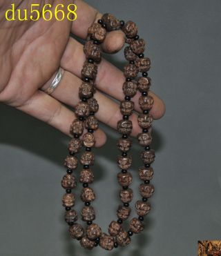 China temple Old Wood carved 4 surface Buddha head necklace Bracelet Hand chain 2