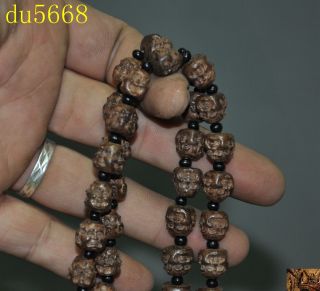 China temple Old Wood carved 4 surface Buddha head necklace Bracelet Hand chain 3