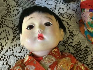 Antique Asian Composition Doll 13 - 1/2 To 14 " Boy Doll Glass Eyes