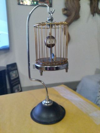 Vintage Wind Up Bird In Cage Hanging Mechanical Clock (made In Japan) Old