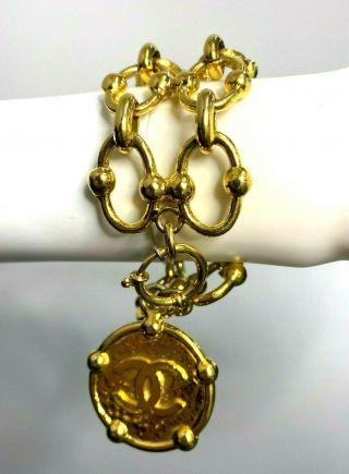 Rare Vintage Season 23 Chanel 18k Gold Plated Chain Pendant Charm Bracelet