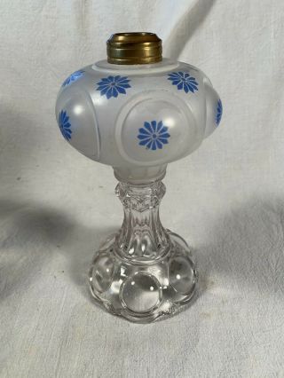 Antique " Moon " Eapg Pattern Glass Frosted Floral Oil Lamp C1880s