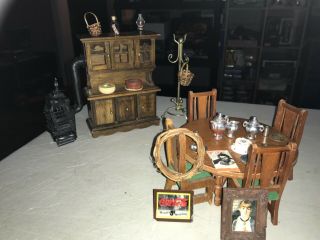 Vintage Shackman Dollhouse Dining Room Furniture Table Chairs Hutch