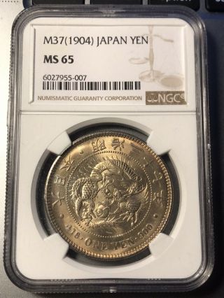 1904 Japan Meiji Yr37 One Yen Silver Coin Ngc Ms65 Bu Rare