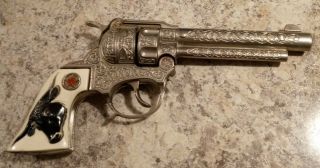 Antique Vintage Hubley Texan Jr Pistol Toy 1950s 1940s Black Steer Grips Caps
