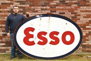 Rare Antique Hanging Double Sided Porcelain Esso Gas Station Advertising Sign