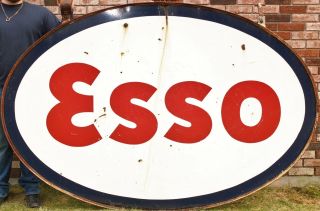 RARE Antique Hanging Double Sided Porcelain ESSO Gas Station Advertising Sign 2