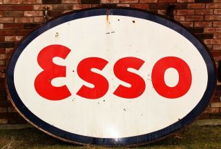 RARE Antique Hanging Double Sided Porcelain ESSO Gas Station Advertising Sign 3