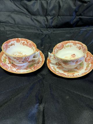 Antique Tea Cup And Saucer Set Of 2 Royal Stafford China Red Dragon