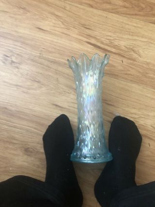 Rare Ice Blue Carnival Glass Tree Bark Large Vase