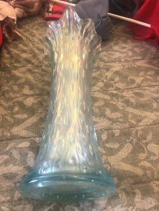 rare Ice Blue carnival glass Tree Bark Large Vase 6
