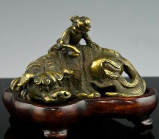 Very Rare Chinese Bronze Buddhist Fu Lion Figure Scroll Weight Ming Qing Dynasty