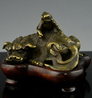 VERY RARE CHINESE BRONZE BUDDHIST FU LION FIGURE SCROLL WEIGHT MING QING DYNASTY 2