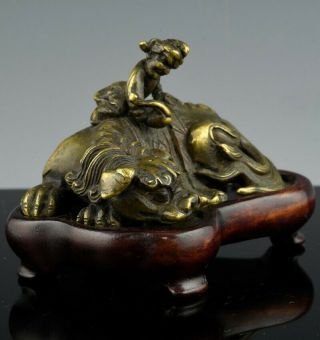 VERY RARE CHINESE BRONZE BUDDHIST FU LION FIGURE SCROLL WEIGHT MING QING DYNASTY 5