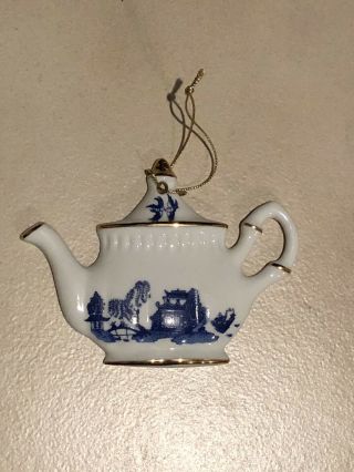 Vintage Rare Cardew Blue Porcelain Tea Pot Blue Willow Christmas Ornament 2