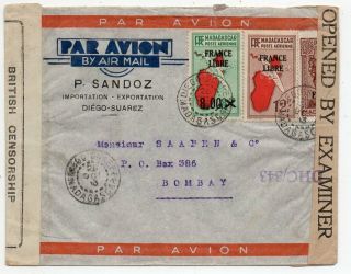 1943 Madagascar To India Double Censored Cover,  France Libre Rare Stamps