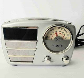 Timex Retro Style Alarm Clock Radio Model T247s Silver - Tested/works Some Scuff
