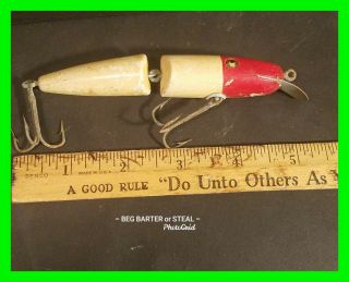Antique Paw Paw Fishing Lure Vintage Wooden Jointed Pike Minnow Red And White