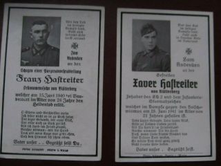 Very Rare Pair Wwii German Death Cards,  Panzer,  2 Brothers Kia,  1940,  Rev