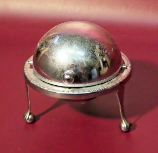 Vintage English 5 " Domed Etched Silverplate Roll - Top Butter Dish Caviar Server